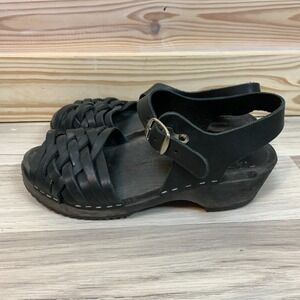 MIA Swedish Clog Sandals Women US 7 Weave Leather Wooden Platform 37 Black